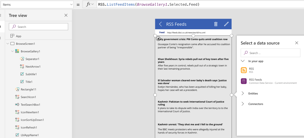 Building an RSS Reader with PowerApps and the RSS&nbsp;Connector